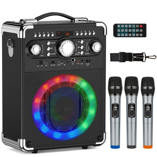 FanFun Portable Bluetooth Karaoke Speaker With Three Microphones