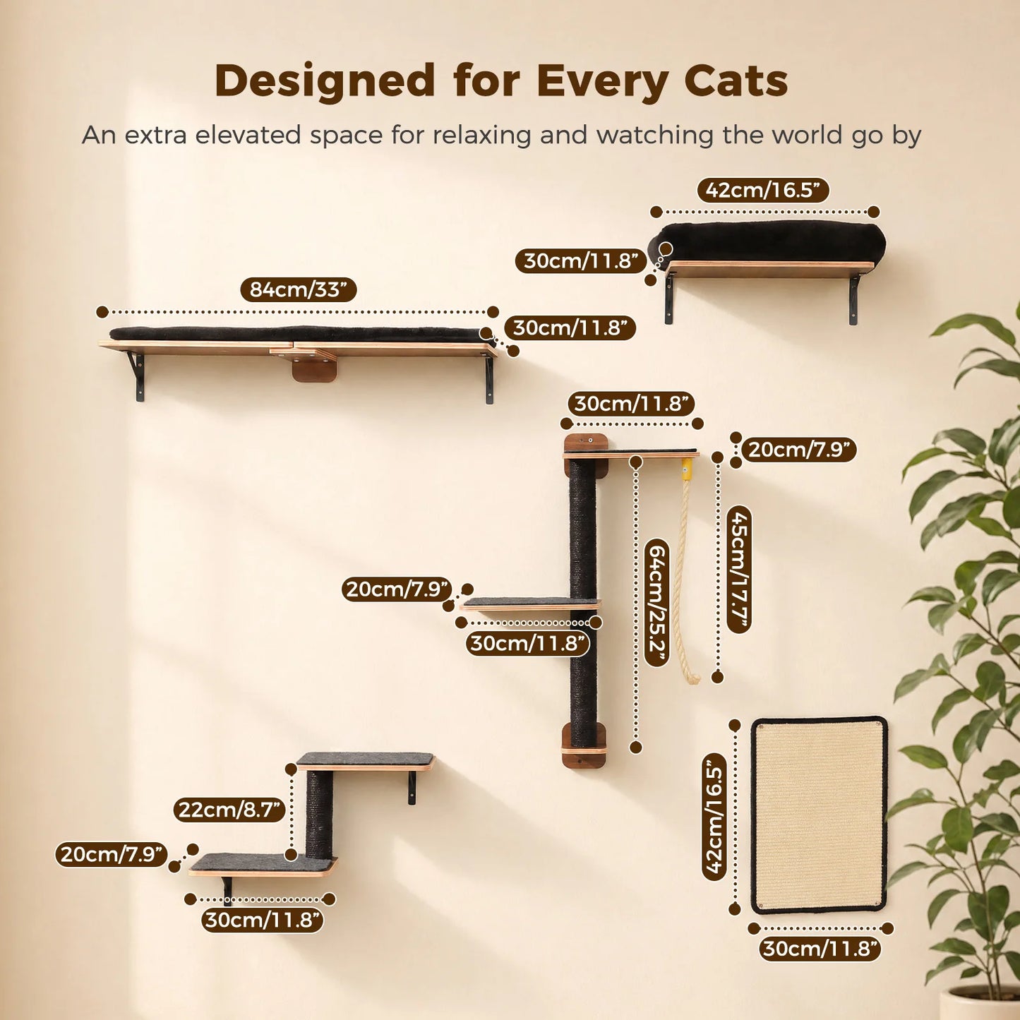 PAWZ Road Wooden Cat Wall Shelves With Sisal Scratching Posts