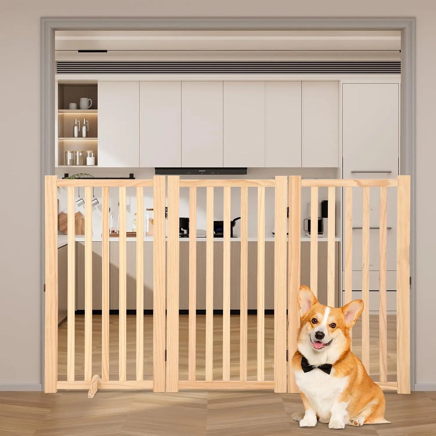 HiMISS Freestanding Wooden Dog Gate For Doorways And Stairs