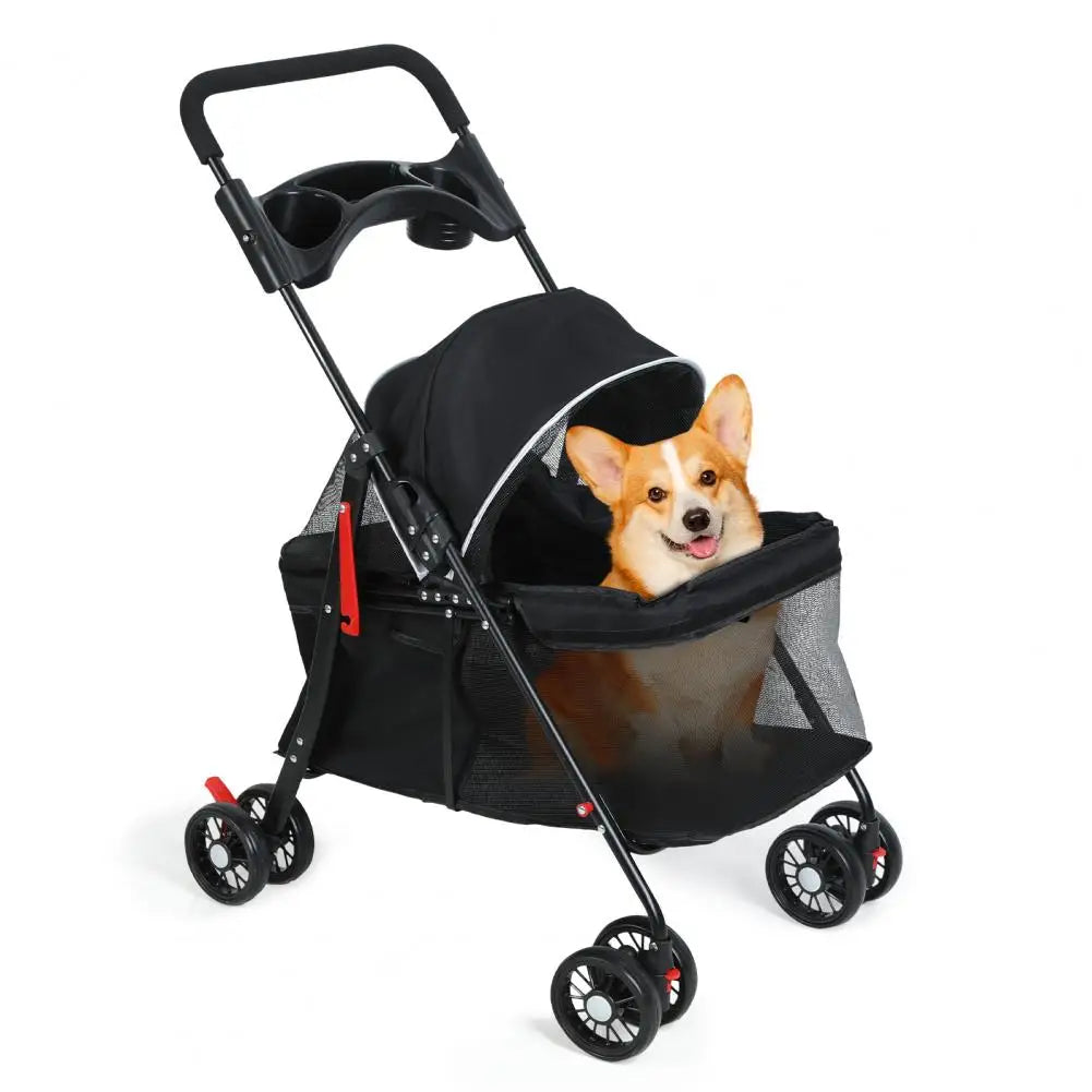 Foldable Pet Dog Cat Stroller With Cup Holder Breathable Mesh