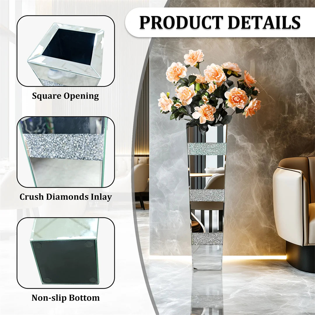 Modern Floor Vase With Crystal Mirrors Stand For Floral Display