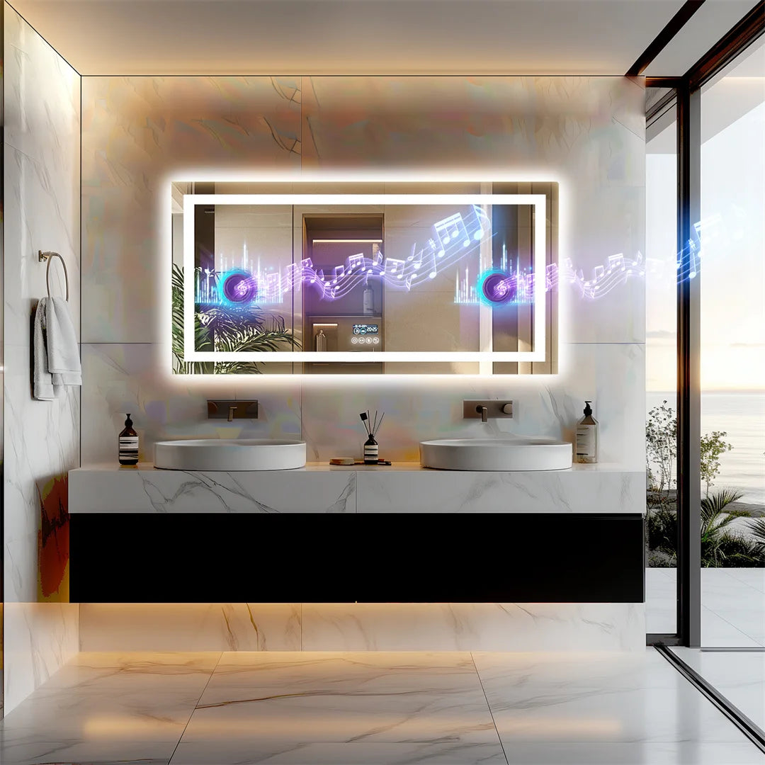 LUVODI Bluetooth LED Bathroom Mirror With Defog And Speaker