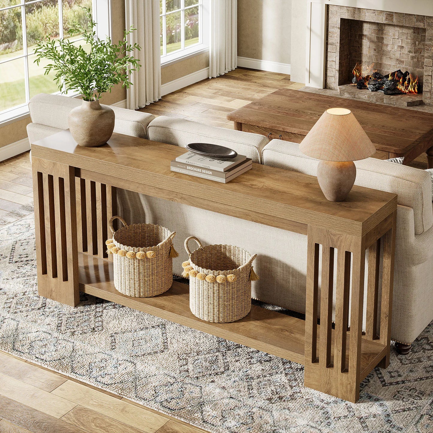 Tribesigns Farmhouse Console Table Wooden Two Tier Entryway Accent Furniture