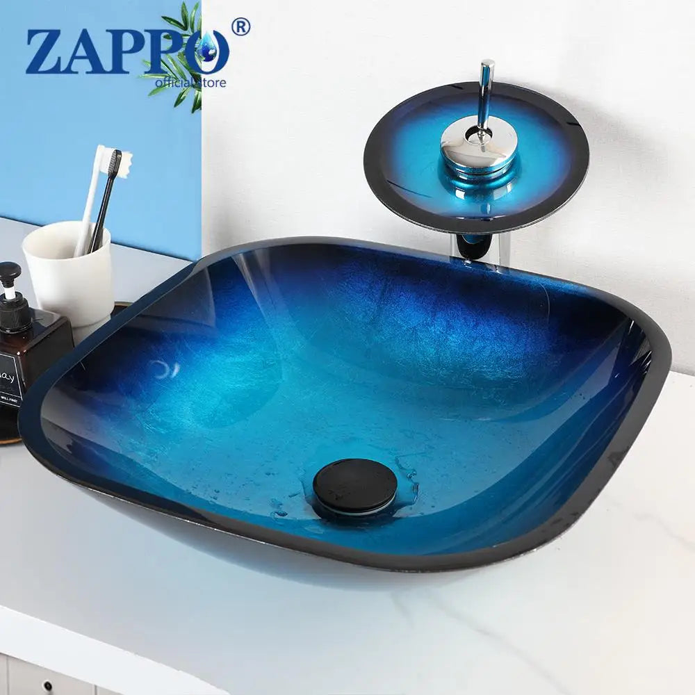 Mekkhalia Tempered Glass Oval Vessel Sink With Waterfall Faucet