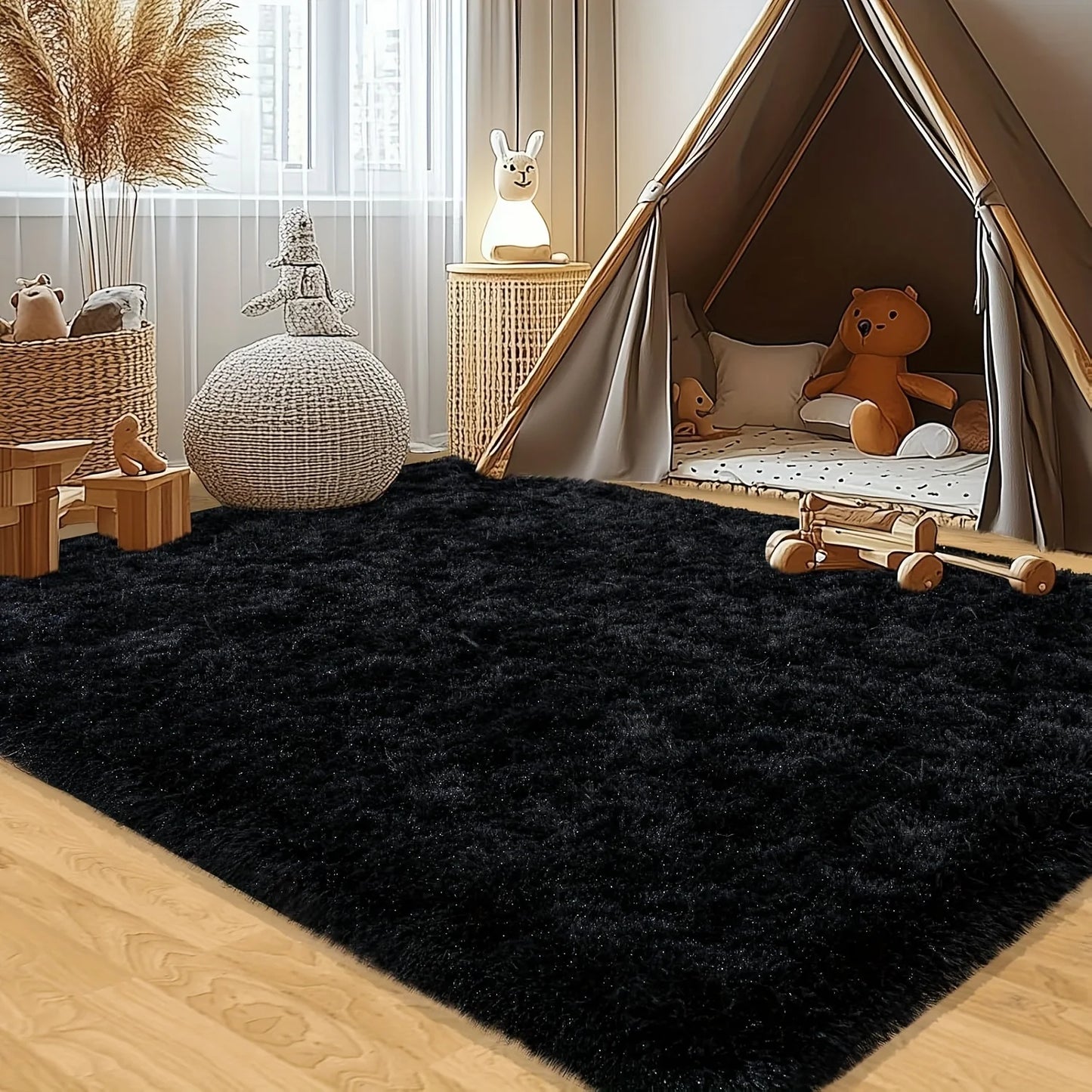 Aubusson Geometric Plush Rug 100 Percent Polyester Bedroom Decor
