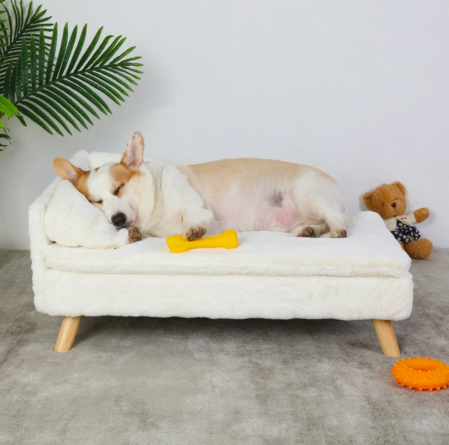 Elevated Solid Wood Leg Pet Bed With Plush Soft Cushion