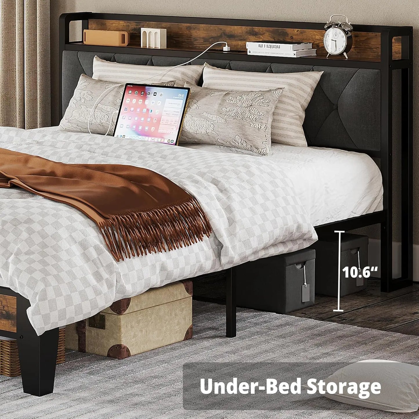 Anctor Storage Bed Frame With Outlets And Headboard