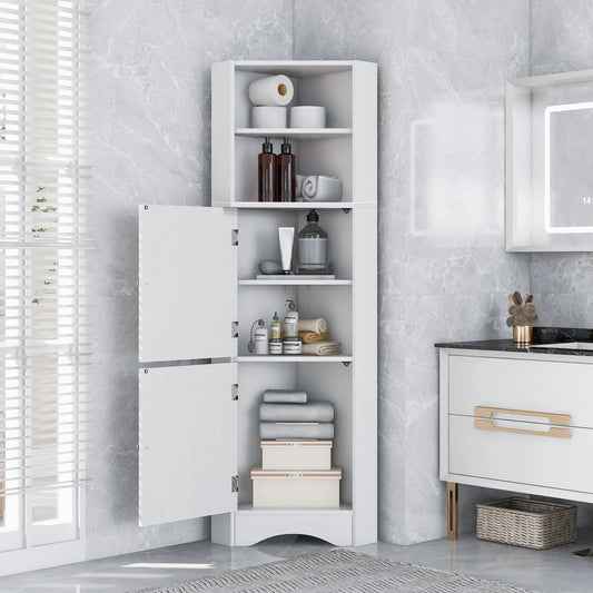 Tall Bathroom Corner Cabinet Freestanding Storage With Adjustable Shelves