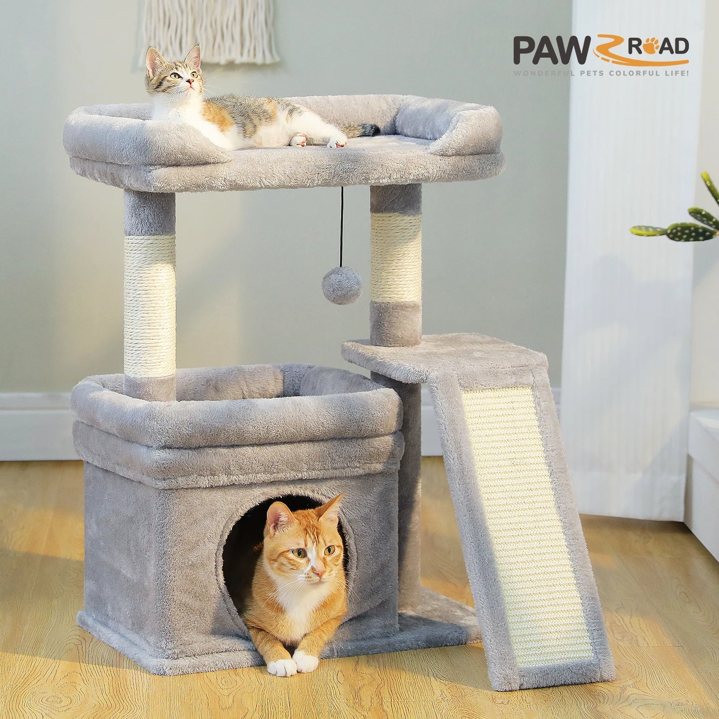 PAWZ Road Indoor Cat Tree Condo With Sisal Scratching Posts