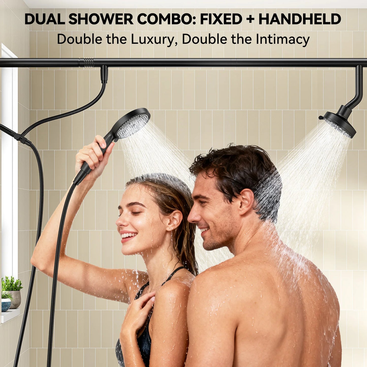 Dual Shower Heads For Couples With Handheld Shower Arm High Pressure
