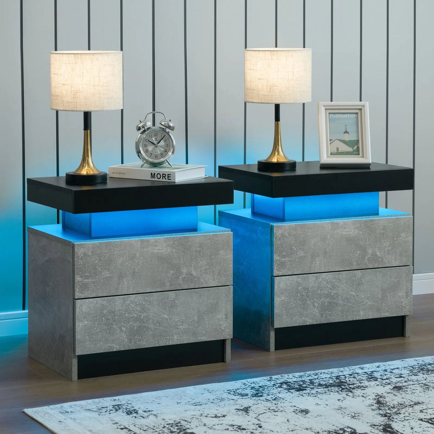 Cubehom Nightstand Set of 2 with LED Drawers for Bedroom