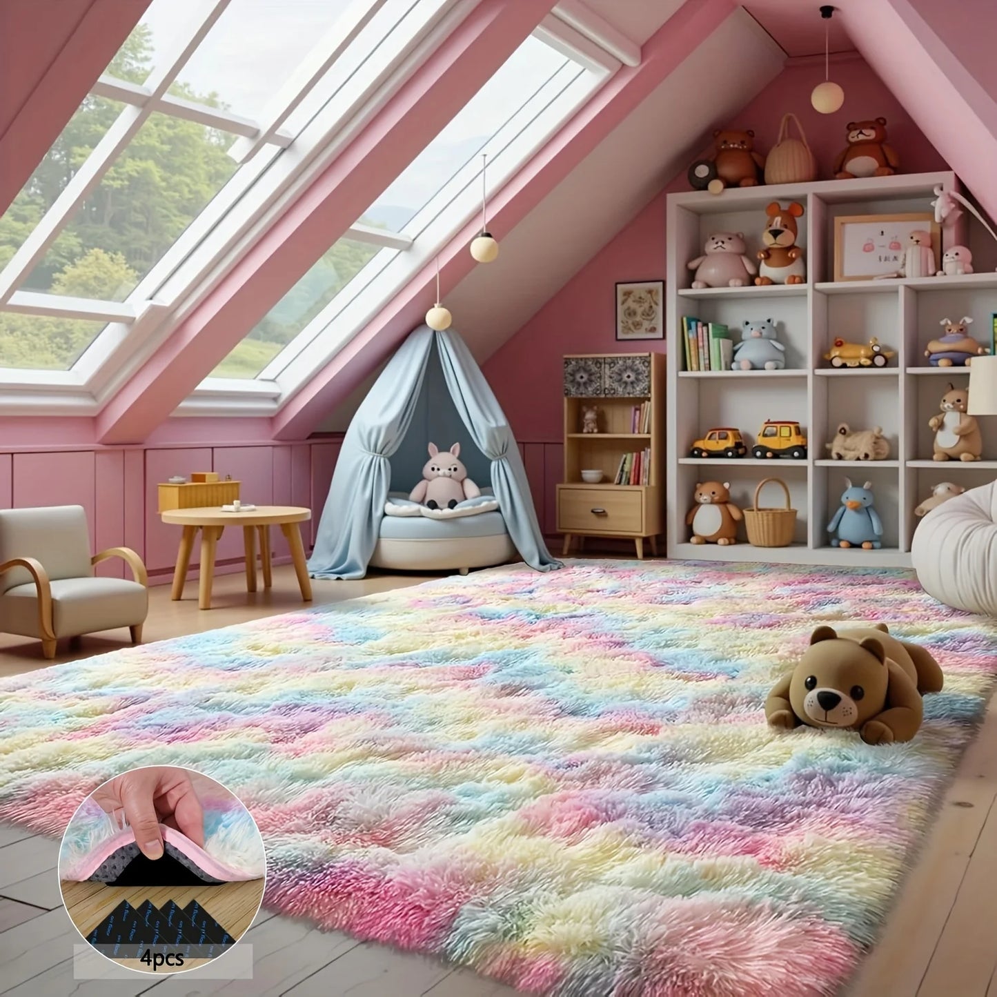Shaggy Tie-Dye Rainbow Rug Non-Slip Plush Carpet For Living Room