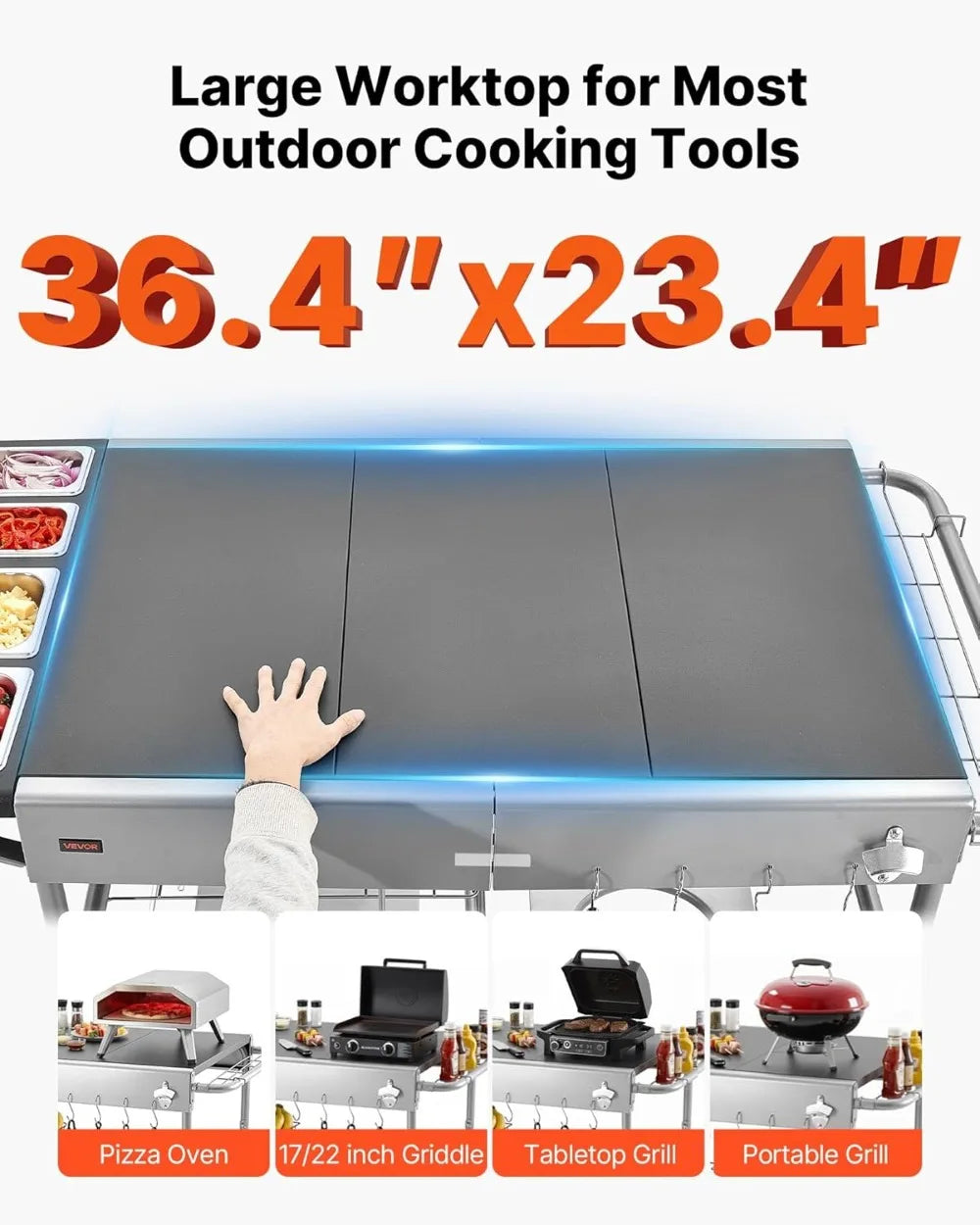 Outdoor Grill Cart With Wheels Movable BBQ Prep Table Picnic
