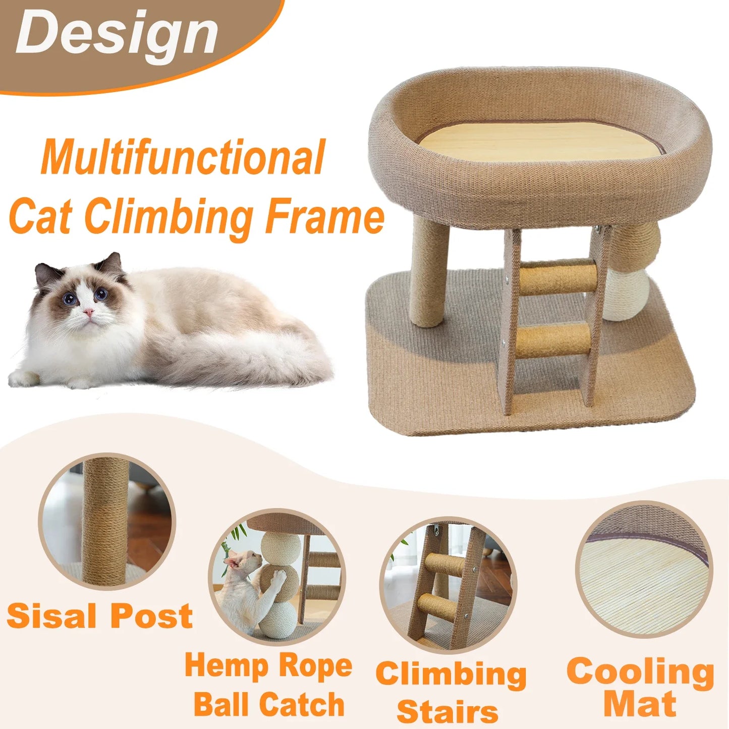 Small and Cute Cat Scratching Post, Suitable for Indoor Cats and Kittens, Sisal Scratching Board with Plush Bed Habitat, and Includes an Auxiliary Climbing Ladder