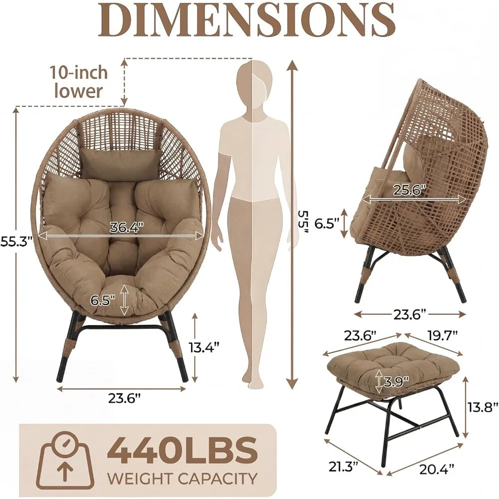 Egg Chair With Ottoman Indoor Outdoor Wicker Patio Lounge