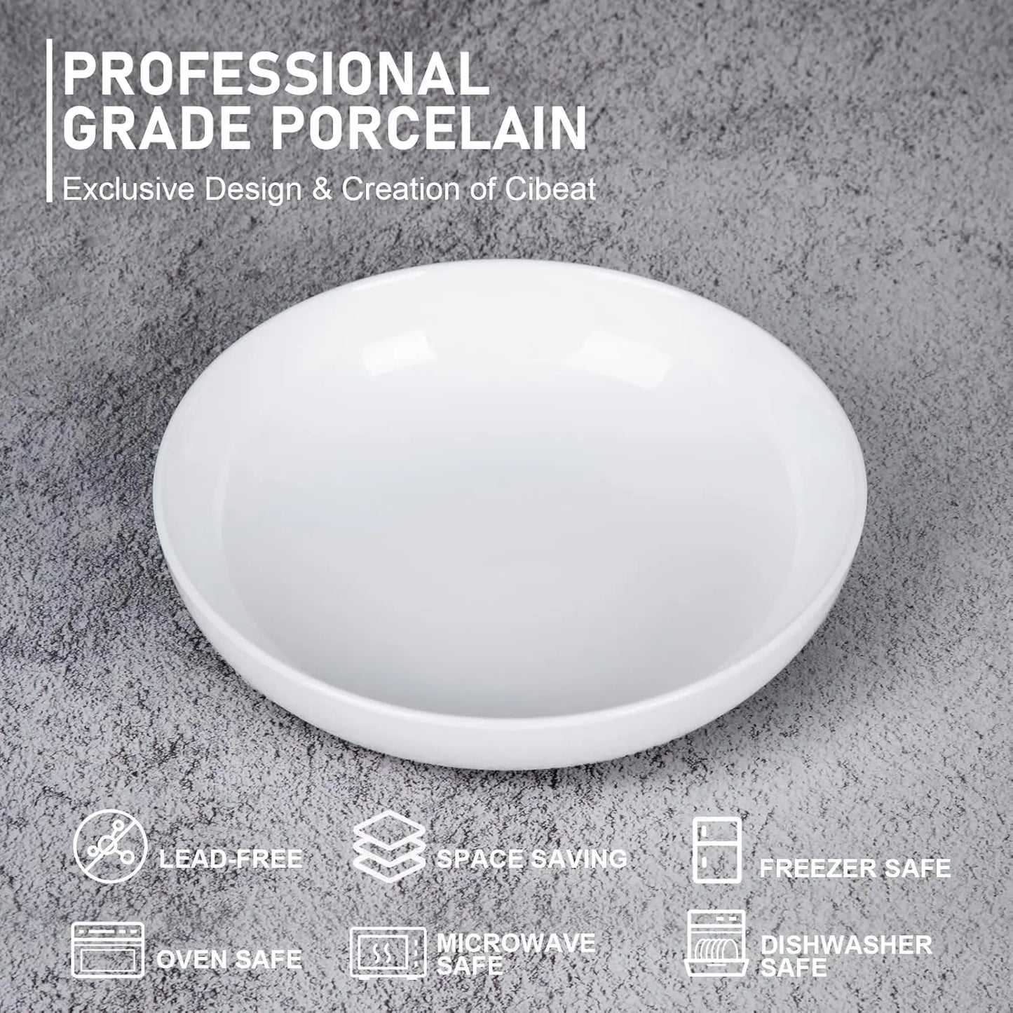 Porcelain Pasta Bowls Set 6 Pack Ceramic Dinnerware