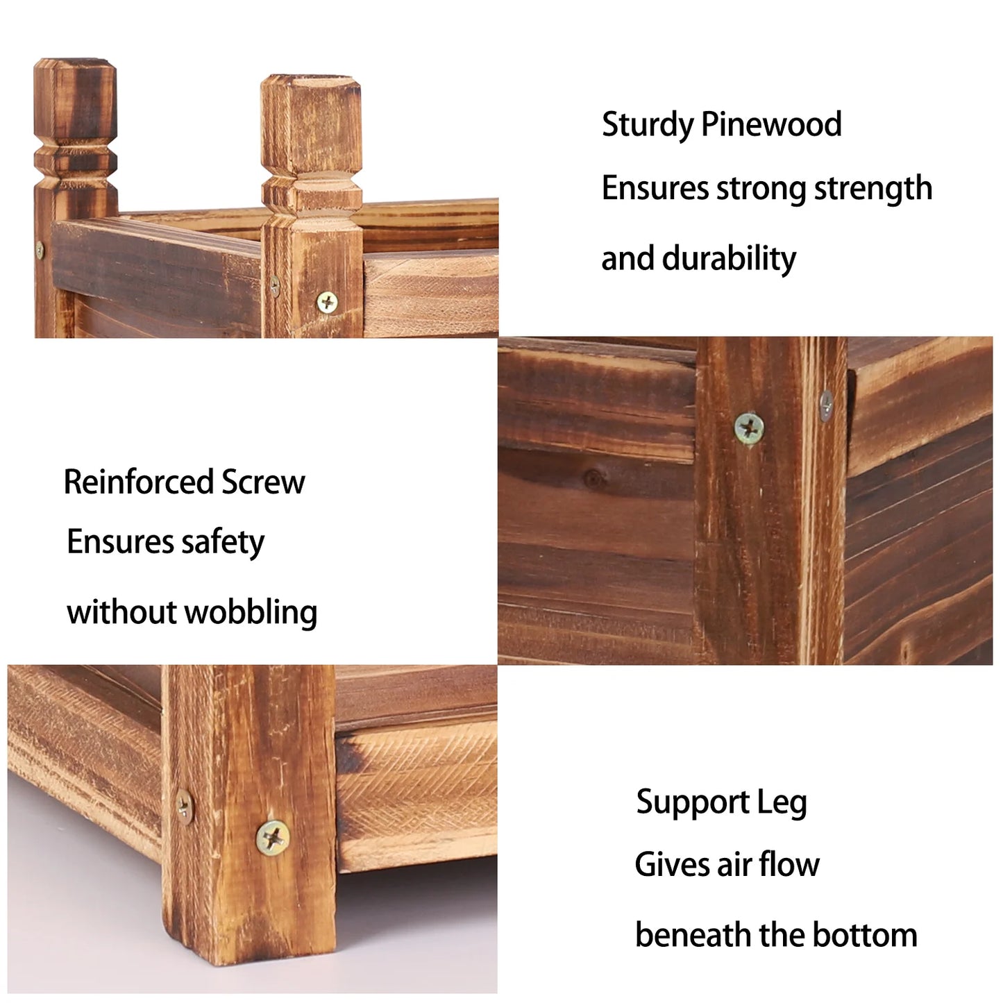 Premium Pine Wood Raised Planter Box For Indoor Garden Use