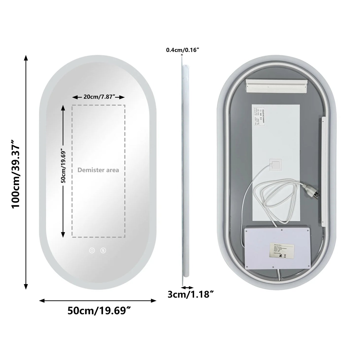 Illuminated Oval Bathroom Mirror With Backlit LEDs And Anti Fog