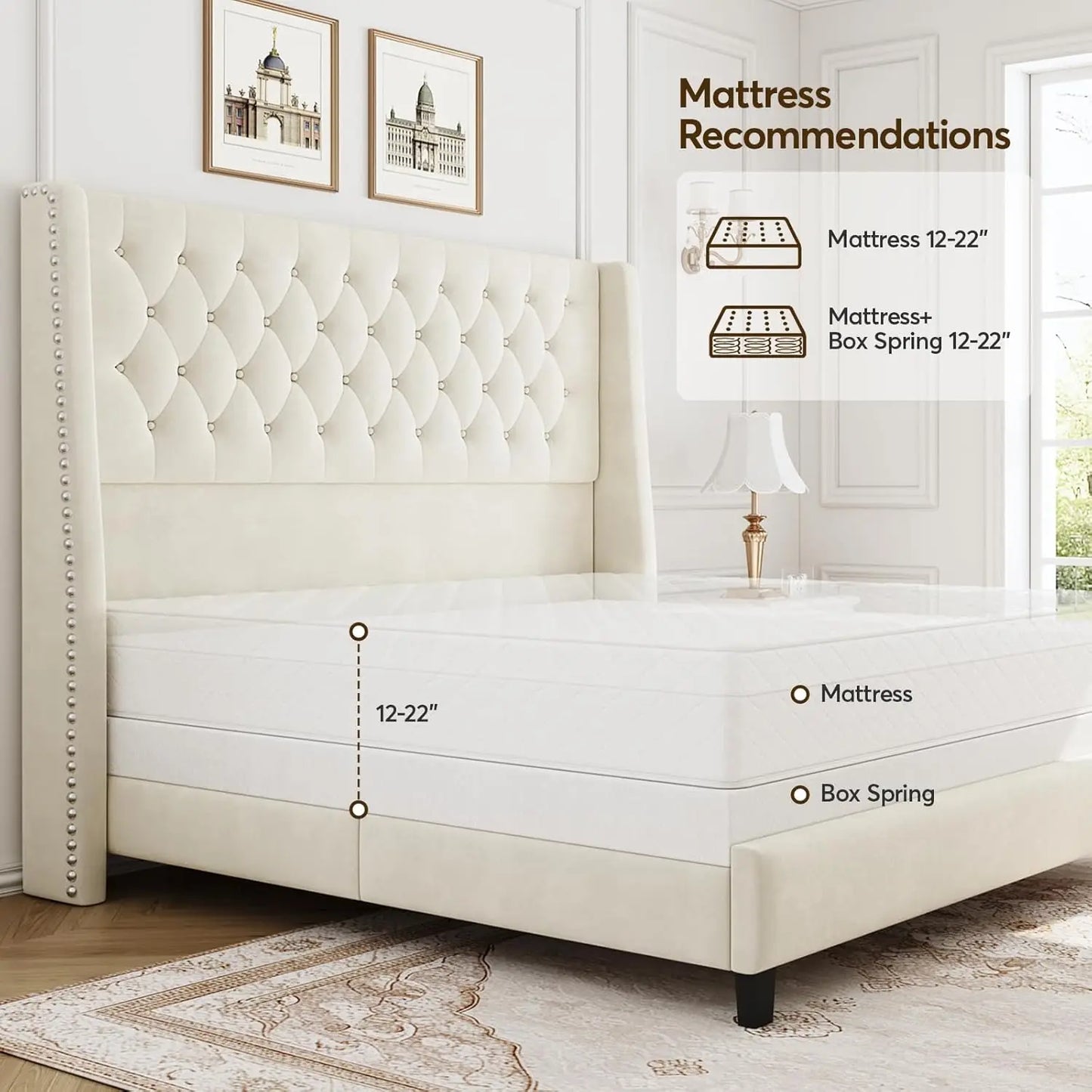 Upholstered Platform Bed Frame With Button Tufted Headboard
