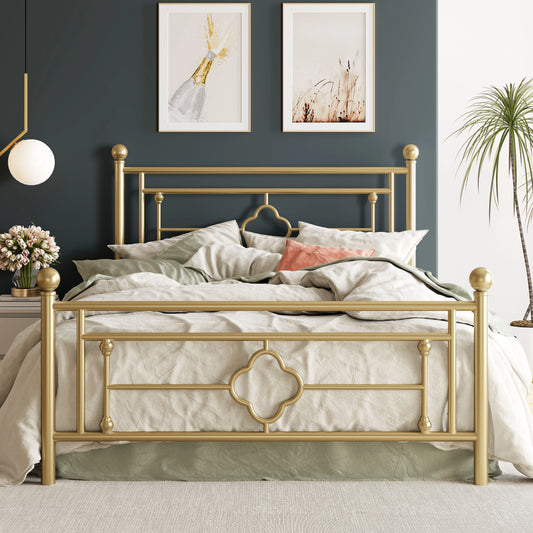 HOOMIC Vintage Victorian Metal Platform Bed Frame With Headboard
