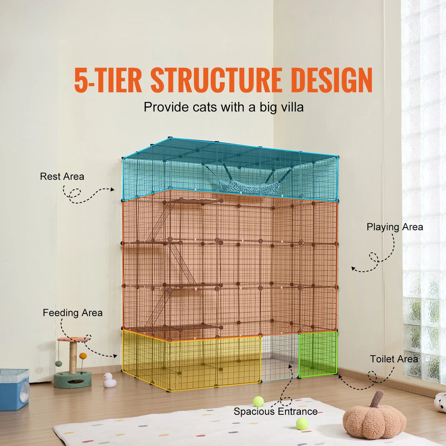 SucceBuy Large Cat Cage Detachable Metal Wire Enclosure