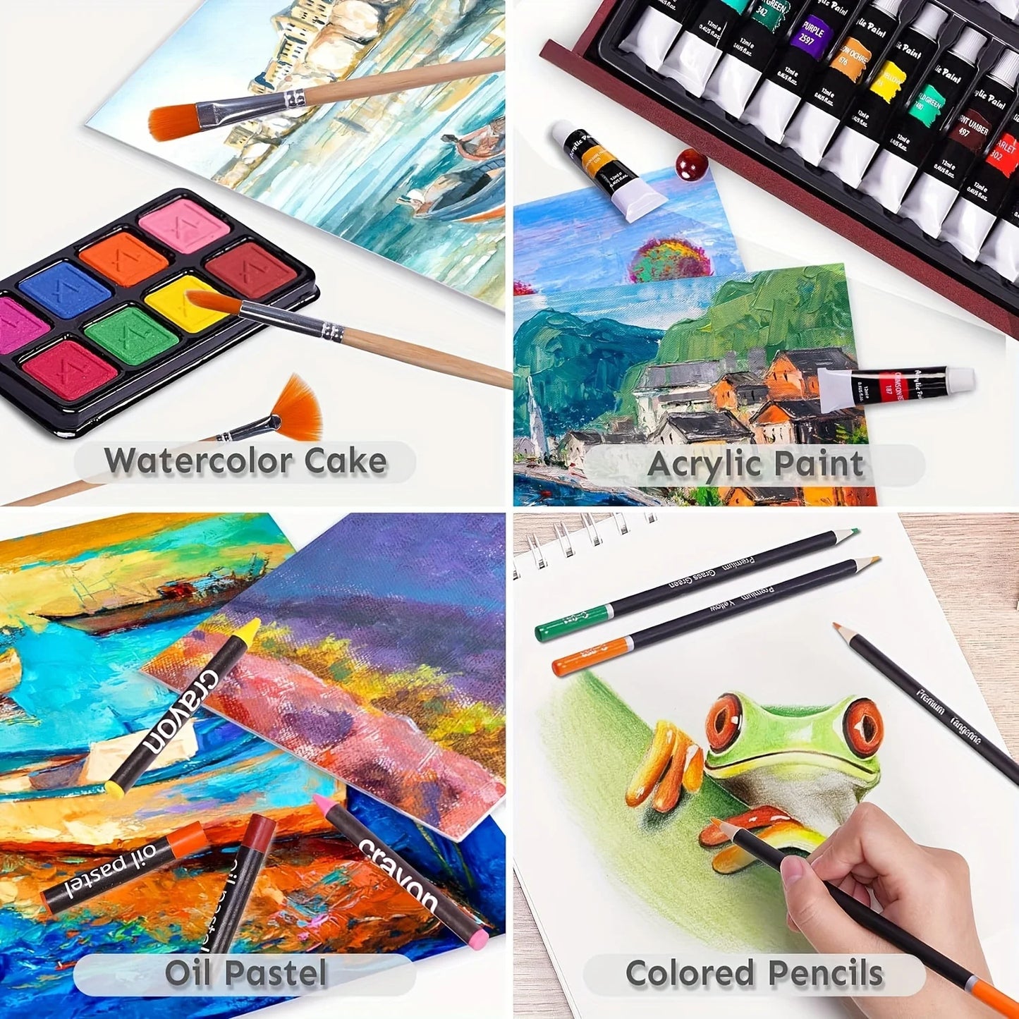 Professional Art Set With Crayons Oil Pastels Watercolors Pencils