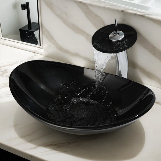 Sinlaku Glass Vessel Sink With Faucet And Drain For Bathroom