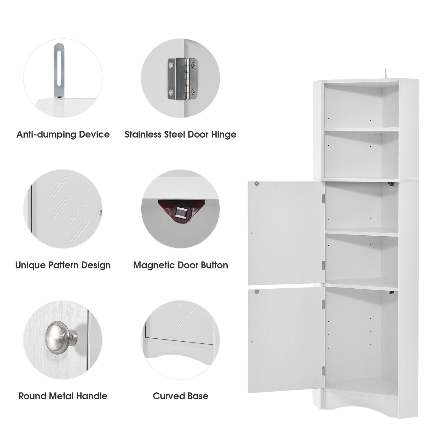 Tall Bathroom Corner Cabinet Freestanding Storage With Adjustable Shelves
