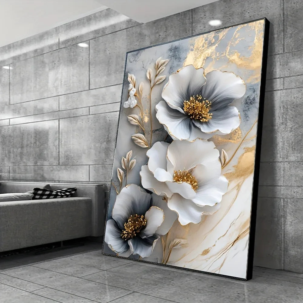 Modern Luxury Floral Canvas Mural Framed 3D Wall Art