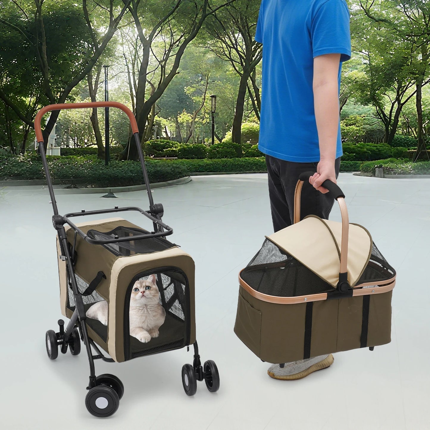 Bymaocar Foldable Pet Stroller For Small And Medium Pets Travel Ready