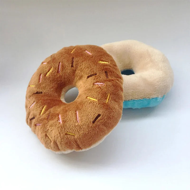 PetMundo Soft Donut Dog Toys Plush Squeaky Interactive Chew Toy