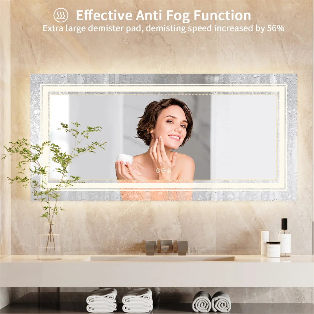 LUVODI Backlit Anti-Fog Wall Mounted Vanity Mirror With Dimmable Lighting