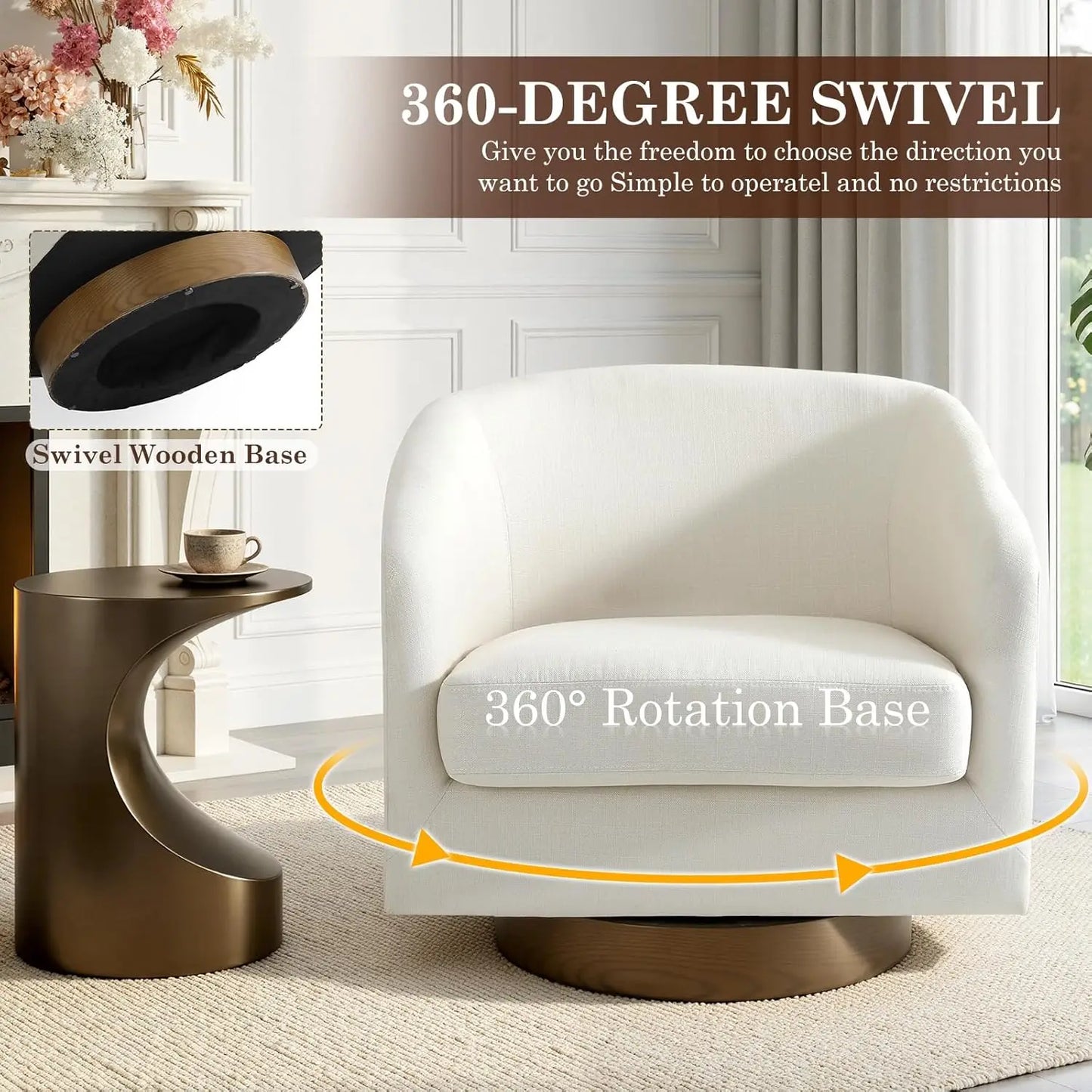 Swivel Accent Chair Set Of 2 Fabric Upholstered Barrel Armchairs