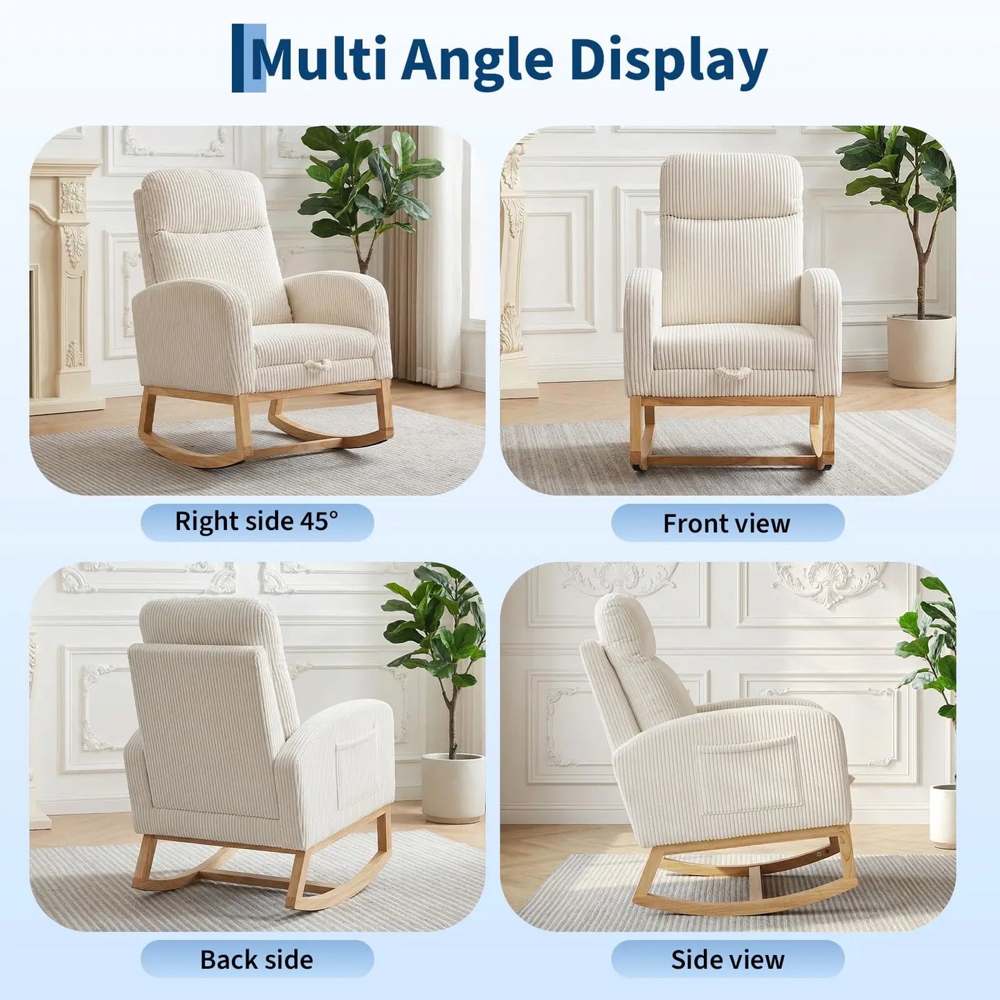 Modern Corduroy Nursery Glider Rocker Chair With Footrest