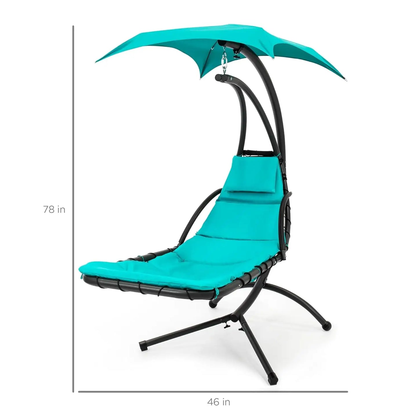 Curved Steel Outdoor Hanging Chaise Lounge Removable Canopy Pillow