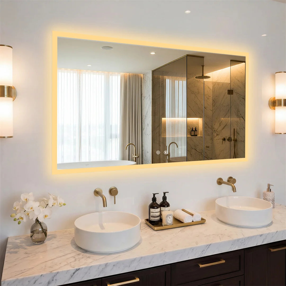 LUVODI LED Rectangular Wall Mount Vanity Mirror Defog 3 Temp