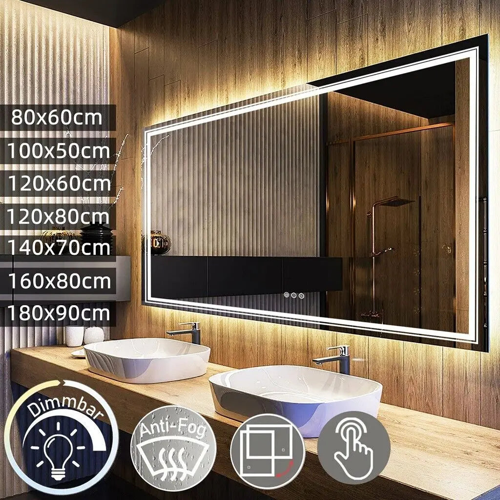 LUVODI Backlit Anti-Fog Wall Mounted Vanity Mirror With Dimmable Lighting