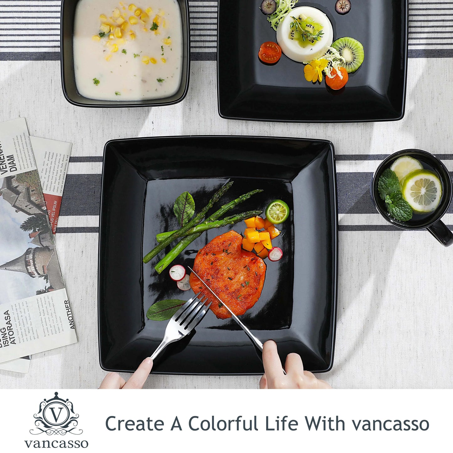 Malacasa Premium Square Ceramic Dinnerware Set For Dining Tables