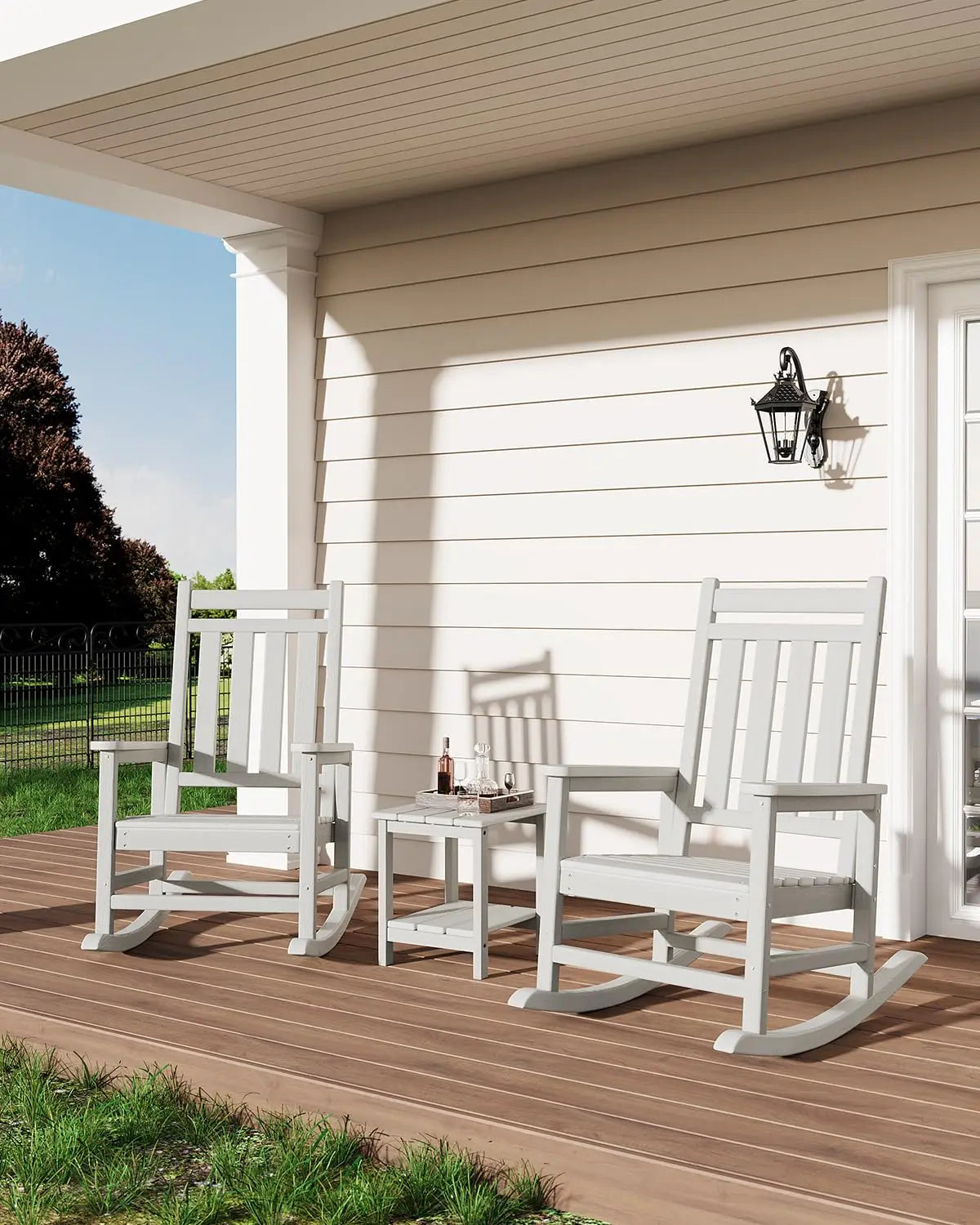HDPE High Back Rocking Chair With Side Table Outdoor Furniture