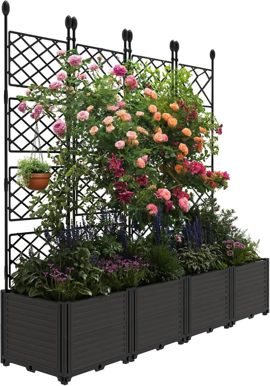 Twister.Ck Plastic Planter Box With Trellis Rack For Balcony