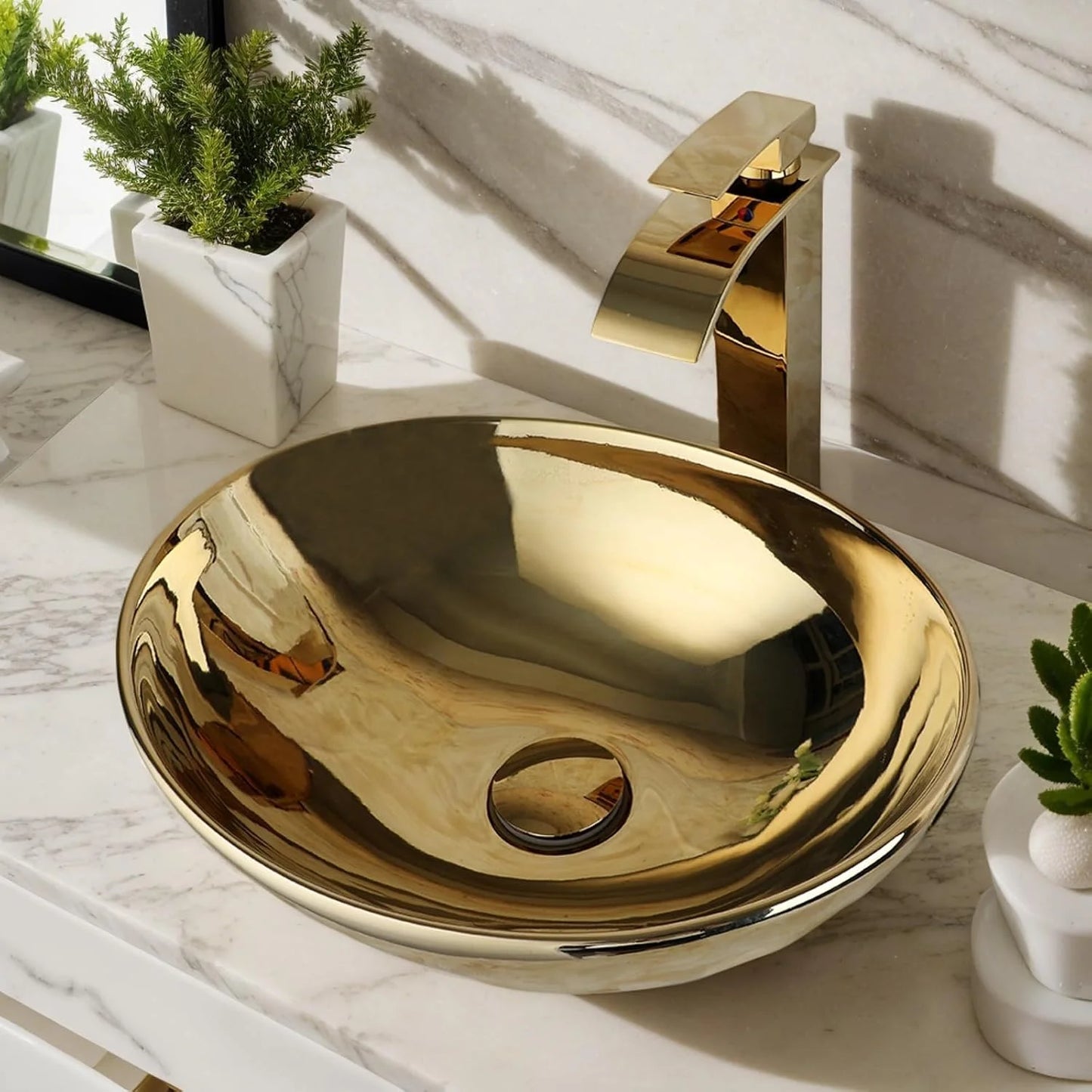 Kemaidi Ceramic Vessel Bathroom Sink With Polished Faucet