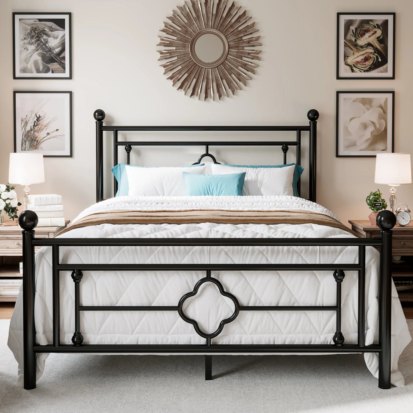 HOOMIC Vintage Victorian Metal Platform Bed Frame With Headboard
