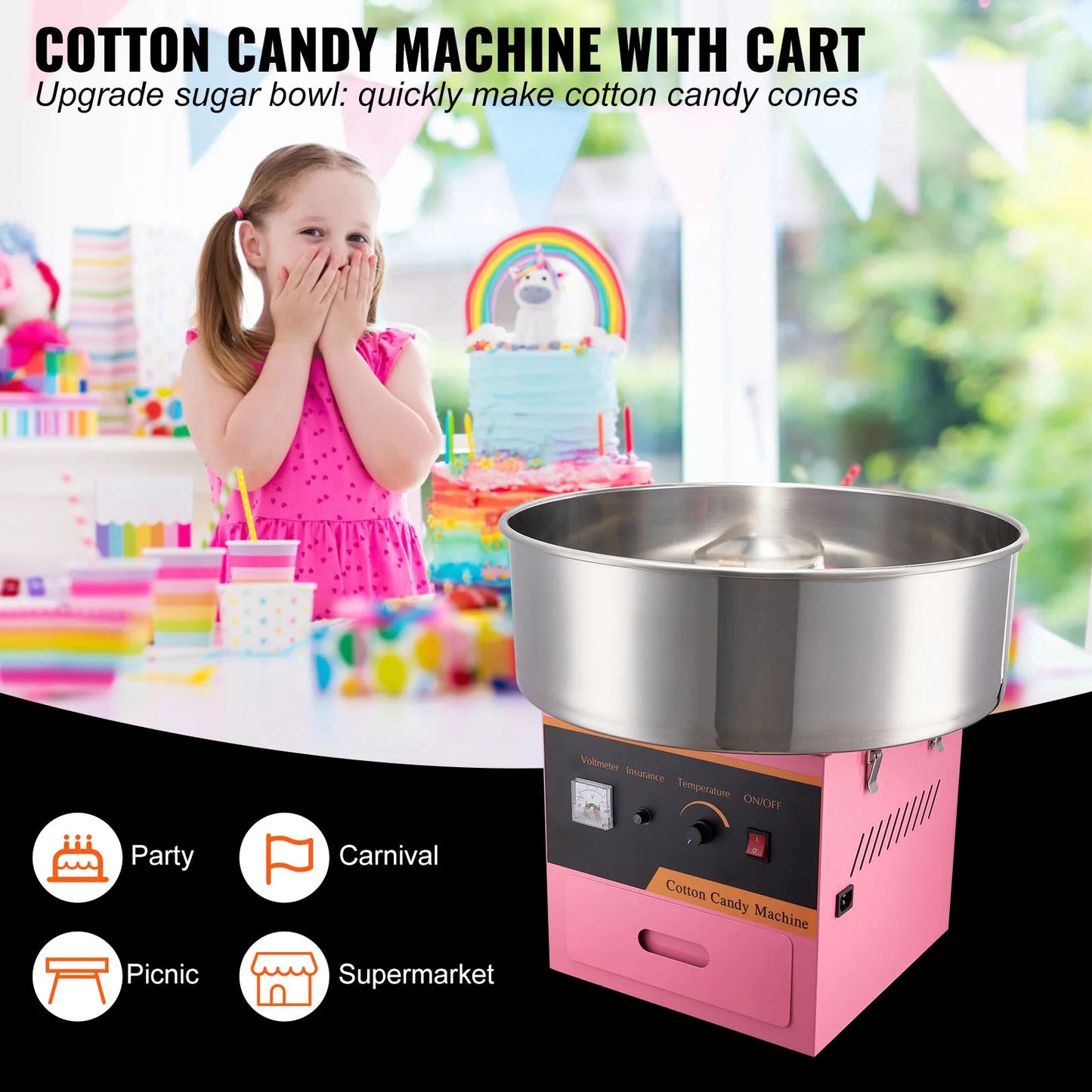 SucceBuy Electric Cotton Candy Machine Commercial Floss Maker