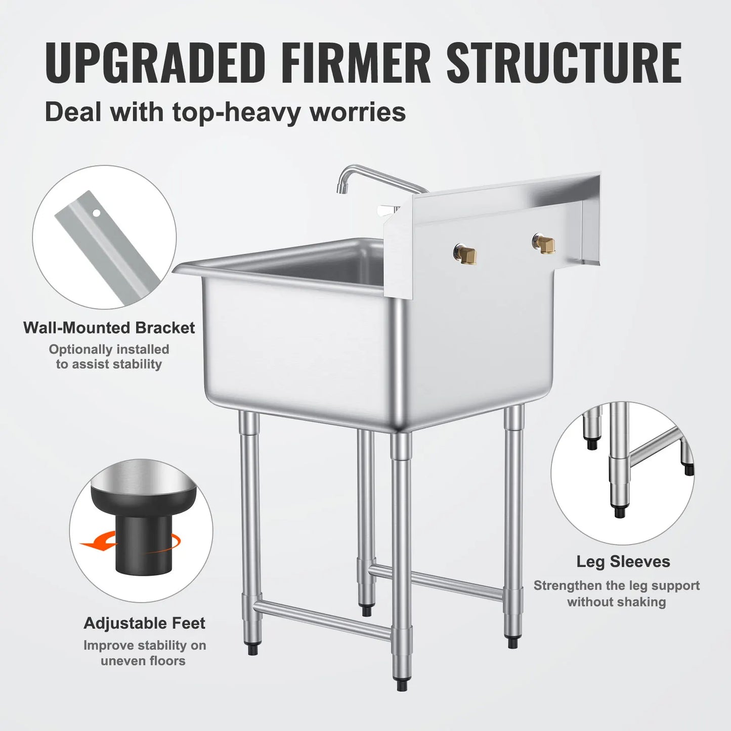 Stainless Steel Kitchen Prep And Utility Sink With Single Bowl Faucet