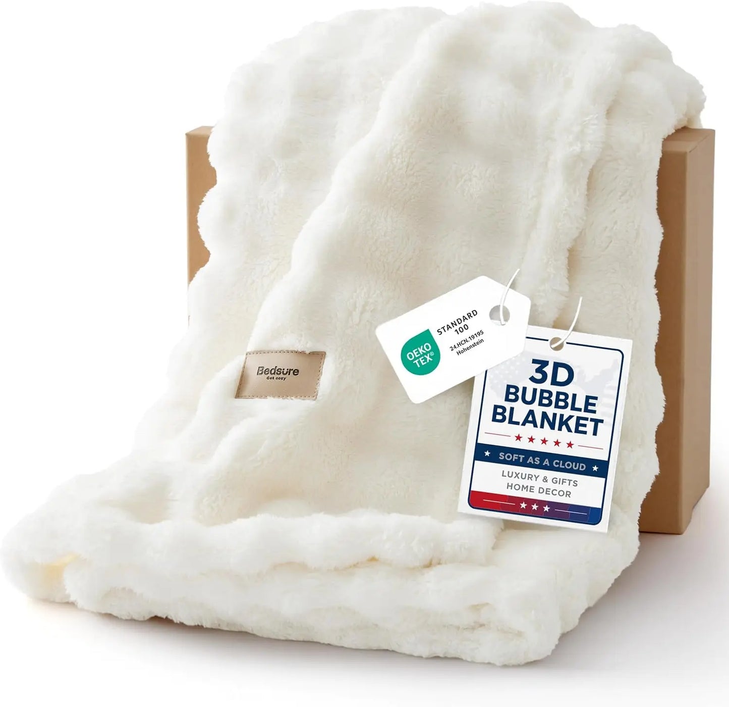 3D Fleece Bubble Blanket for Couch Sofa Cozy Cloud Throw