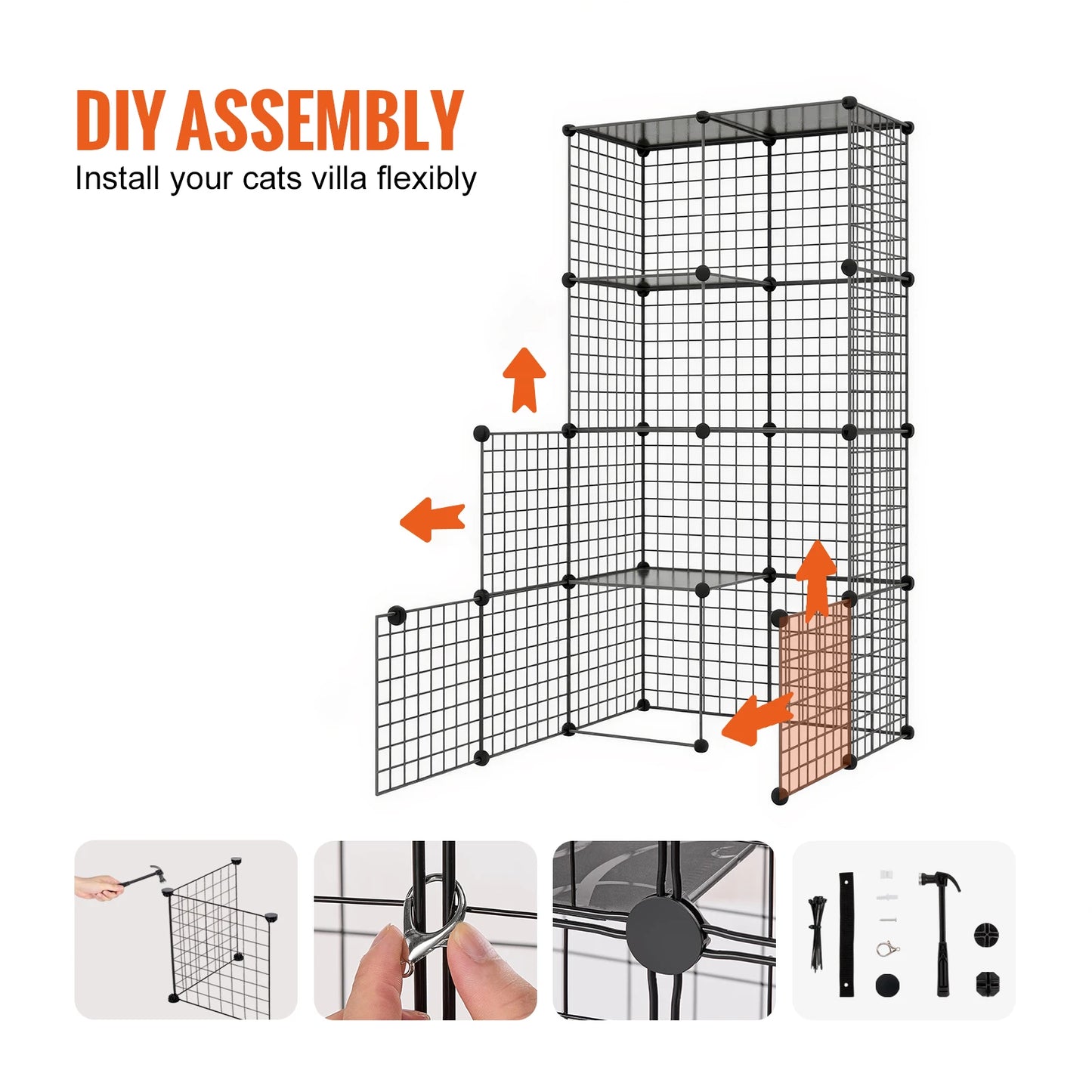 SucceBuy Large Cat Cage Detachable Metal Wire Enclosure
