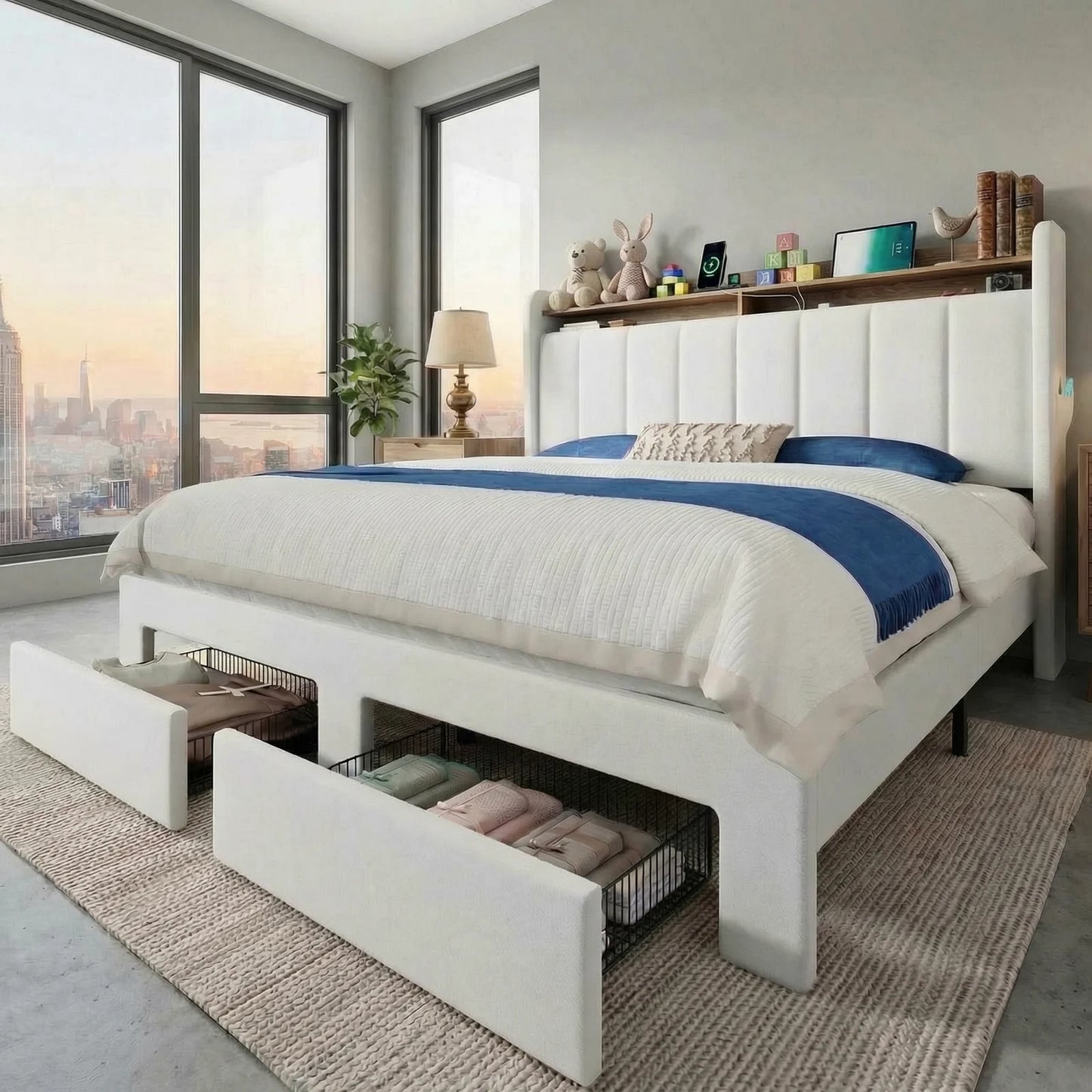 HOOMIC Bed Frame With LED Lights And Storage Drawers Charging