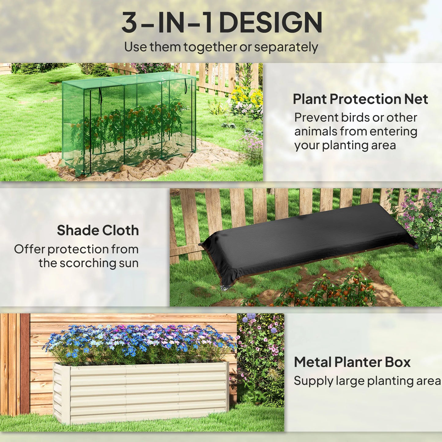 Galvanized Raised Garden Bed With Crop Cage And Shade Cover