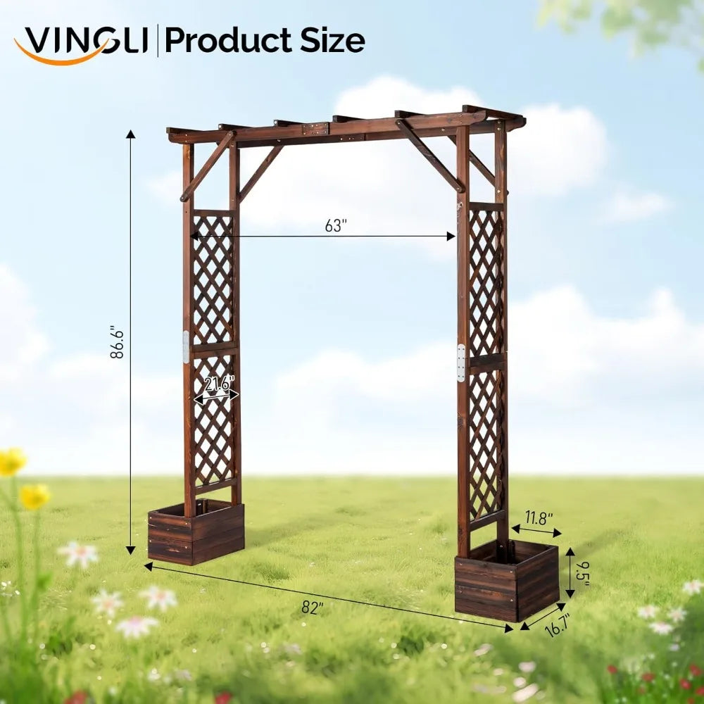 Wooden Garden Arbor With Planter And Wedding Arch