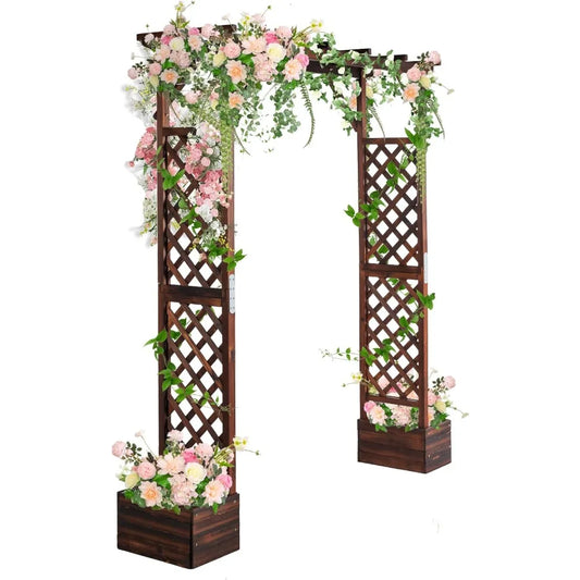 Wooden Garden Arbor With Planter And Wedding Arch